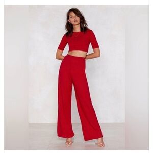 Nasty Gal Red High-Waist Wide-Leg Pants and matching top SIZE 8